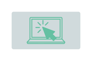 A green icon of a laptop with a mouse clicking on the screen.